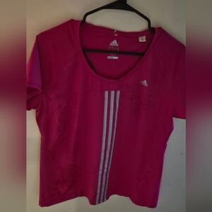 Adidas Women's Vibrant Pink Tee with Stripes